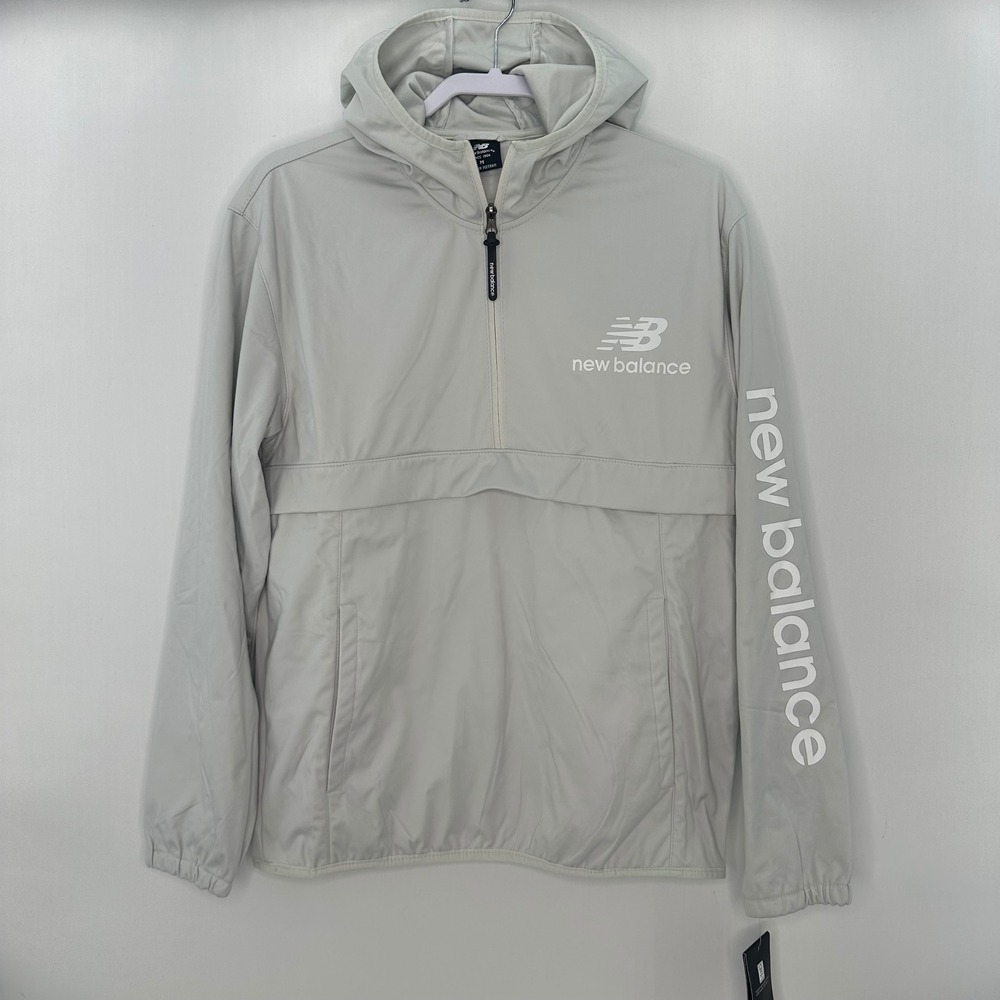 New Balance Windbreaker Men M Anorak Gray NWT All Motion 1/4 Zip Hooded Jacket